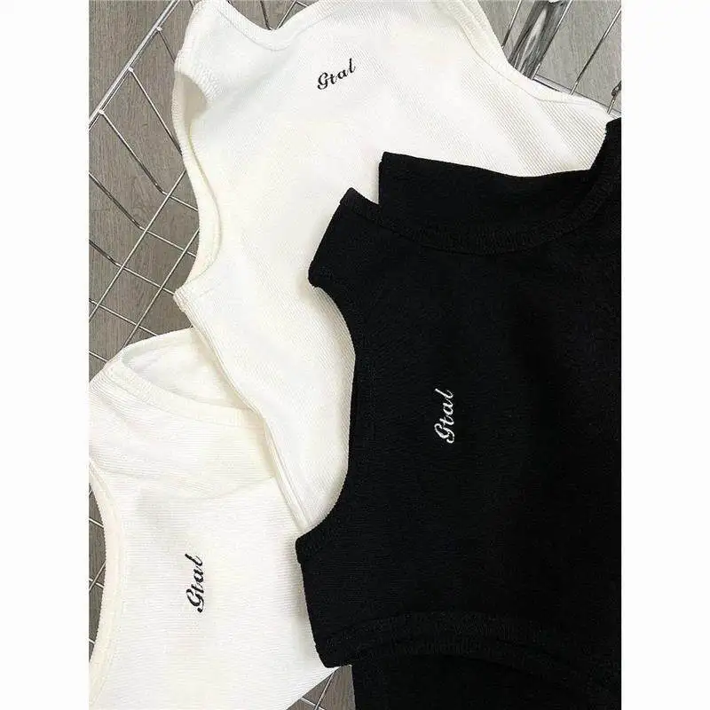 American Style Casual Embroidered Letter Sleeveless Vest for Men Sport Base Layer Top Wearable Summer Season Micro Stretch