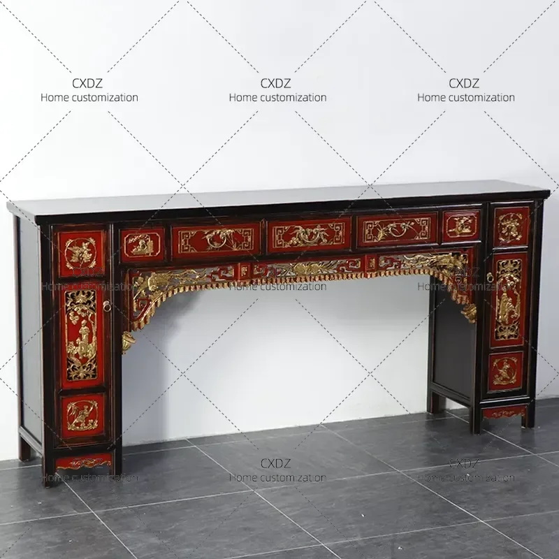 Ming Qing Style Solid Wood Flat Head Case Table Retro Classic Storage Entrance Console Chinese Buddhist Altar Bar Sofa Back