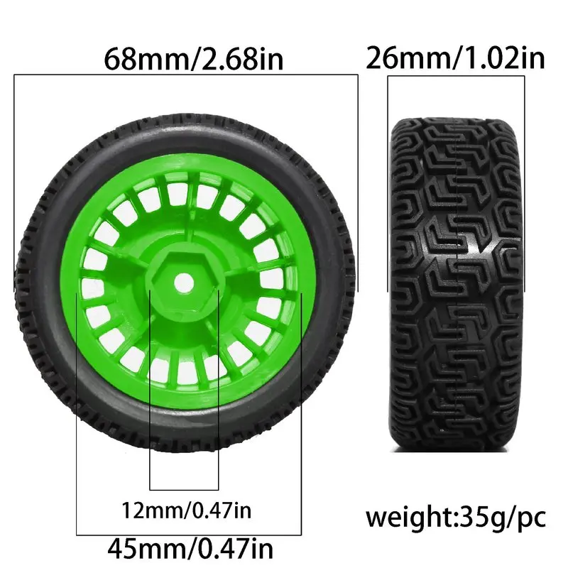 4pcs RC Rally Tires Nylon Wheels Set 70mm For 1/10 Tamiya TT01 XV02 94123 Kyosho Maze Pattern Tyres RC Car Upgrade Parts