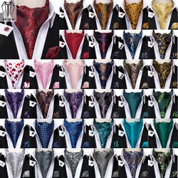 Dropshipping Silk Mens Ascot Hanky Cufflinks Set Jacquard Paisley Floral Vintage Cravat Tie Wholesale for Male Wedding Business