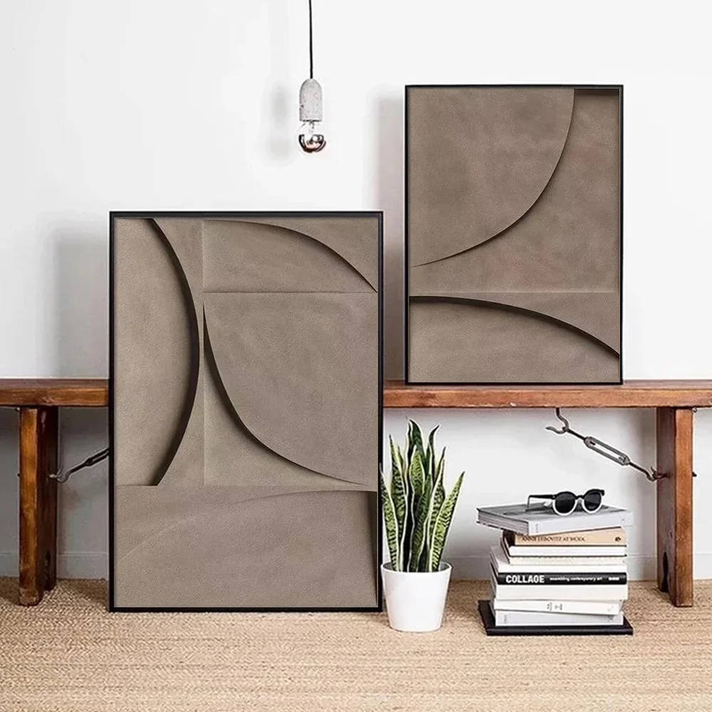 (No frame)Geometric Abstract Brown Lines Canvas Painting Living Room Sofa Entrance Corridor Modern Wall Nordic Art Poster Pri