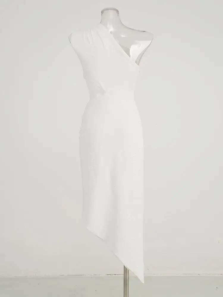 Wit Zwart Damesjurk Elegante Jurken Mode Schuine Schouder Feestjurken Luxe 2025, Zomervakantie Dames Galajurk