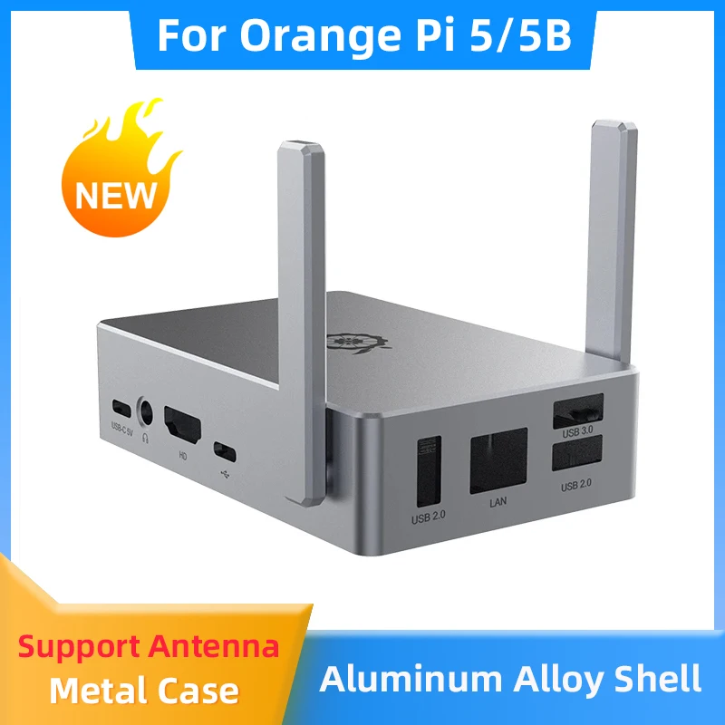 

Orange Pi 5 5B Metal Case Gray Aluminum Alloy Shell Optional Antenna for Orignal OPI 5 5B Development Boards