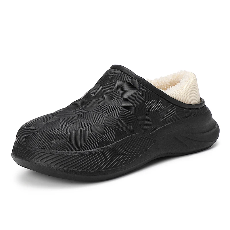 

COZOK Winter heeled Men Slippers Warm Cotton Indoor House Shoes Flats Waterproof EVA Slides Thick Sole Casual Plush Slippers