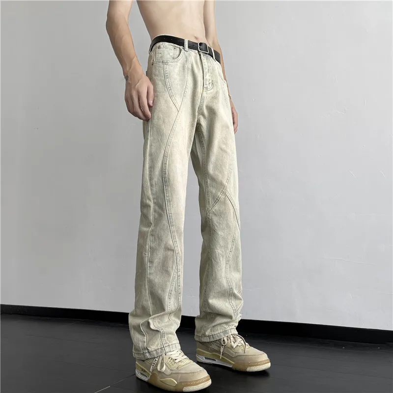 

2023 New Spring Autumn Men's Jeans Straight Denim Pants Streetwear Wide Leg Loose Fashion Casual Long Jeans Trousers Y67