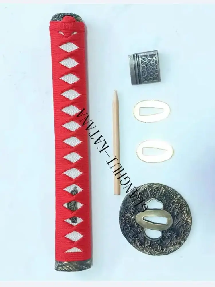 Japanese Samurai Sword Katana/Wakizashi/Tanto Guard Fitting Set Kirsite Water Dragon Tsuba+26cm Handle+Habaki+Seppa Fittings