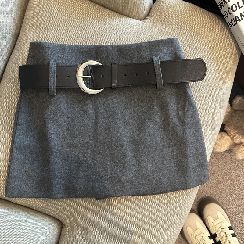 Women's Autumn Winter Solid Color Slim Suit Skirt Lady Streetwear High Waist A Line Short Skirt