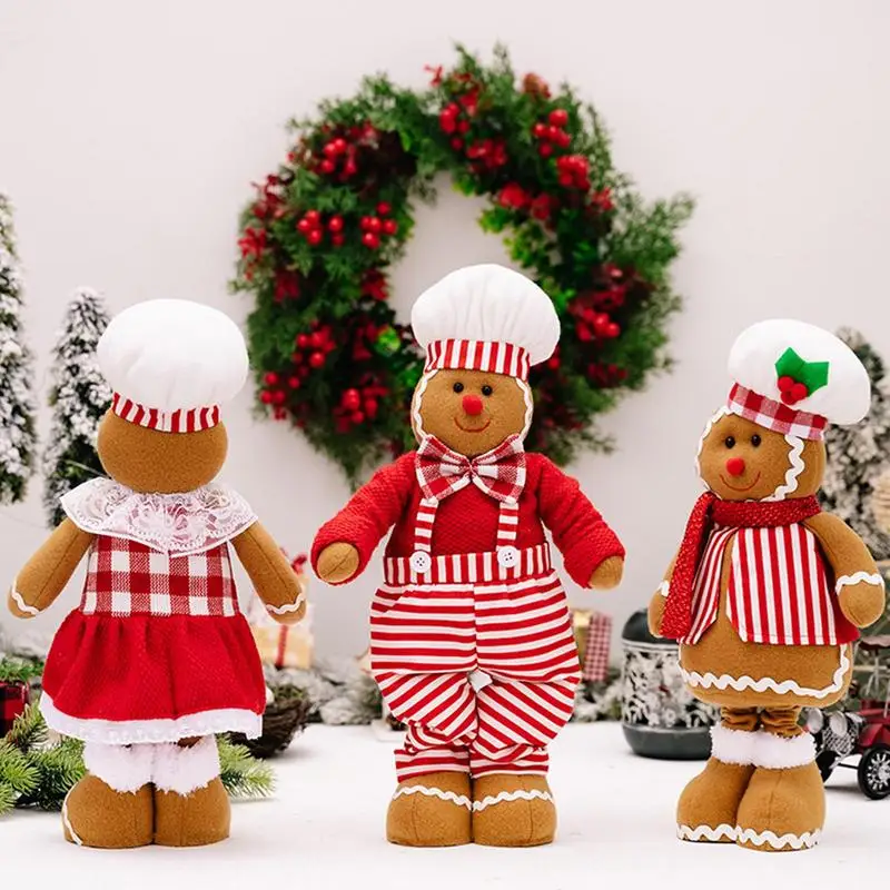 Gingerbread Man Figurine Scalable Gingerbread Decor Cute Doll Retractable Stuffed Toys With Chef Hat Christmas Tree Decor