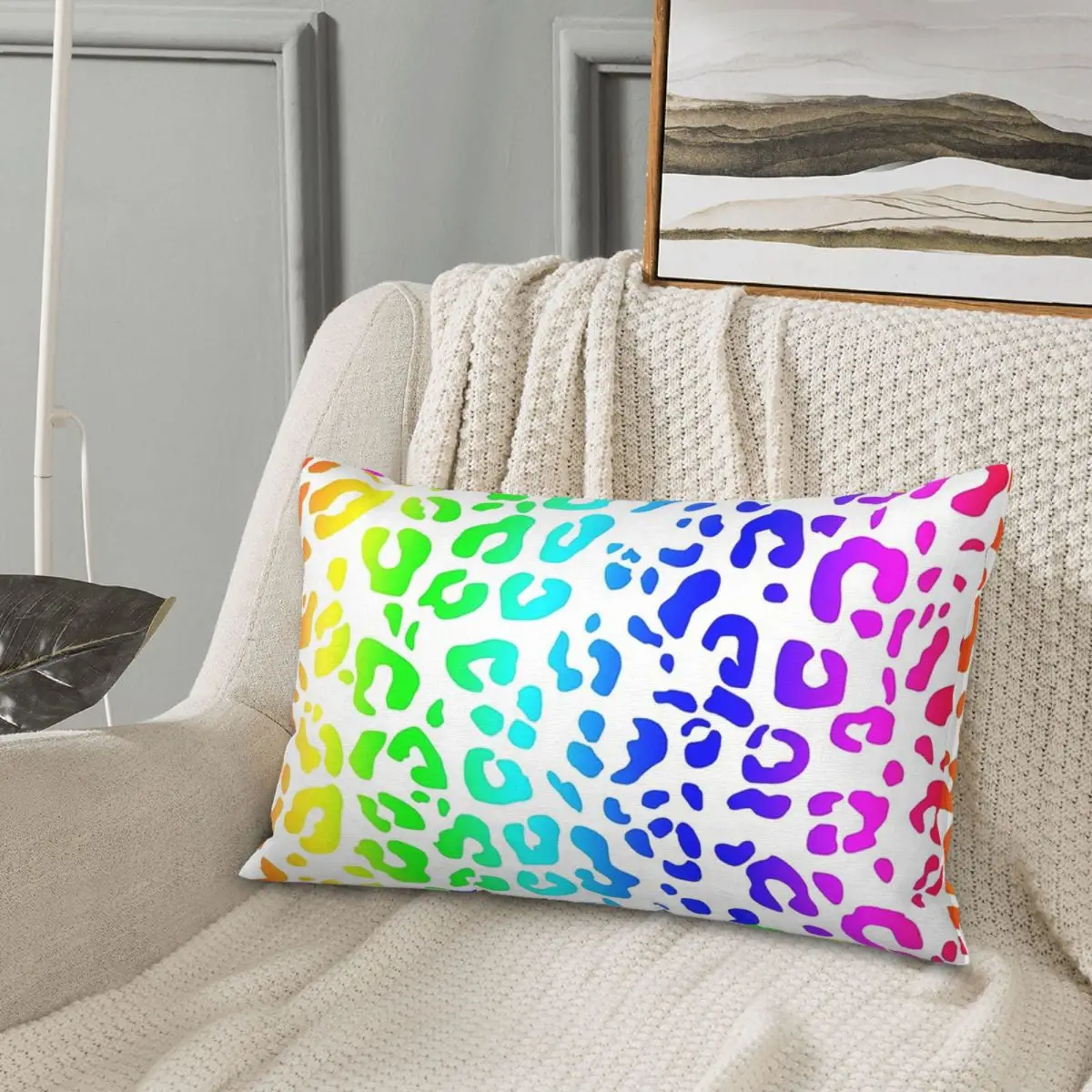 Rainbow And White Spots Leopard Print Rectangle Pillowcase Cushion Cover Decor Bedroom Bed Home Comfort Throw Pillow