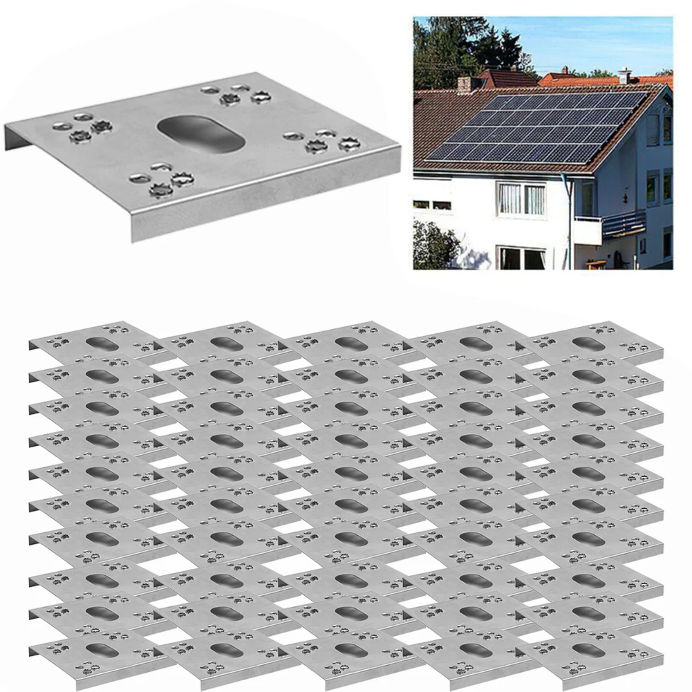 50 Stück Edelstahl C-förmige Photovoltaik leitfähige Blechstärke 0,3 mm PV-Erdungsclip Solar-Photovoltaik-Modulsysteme