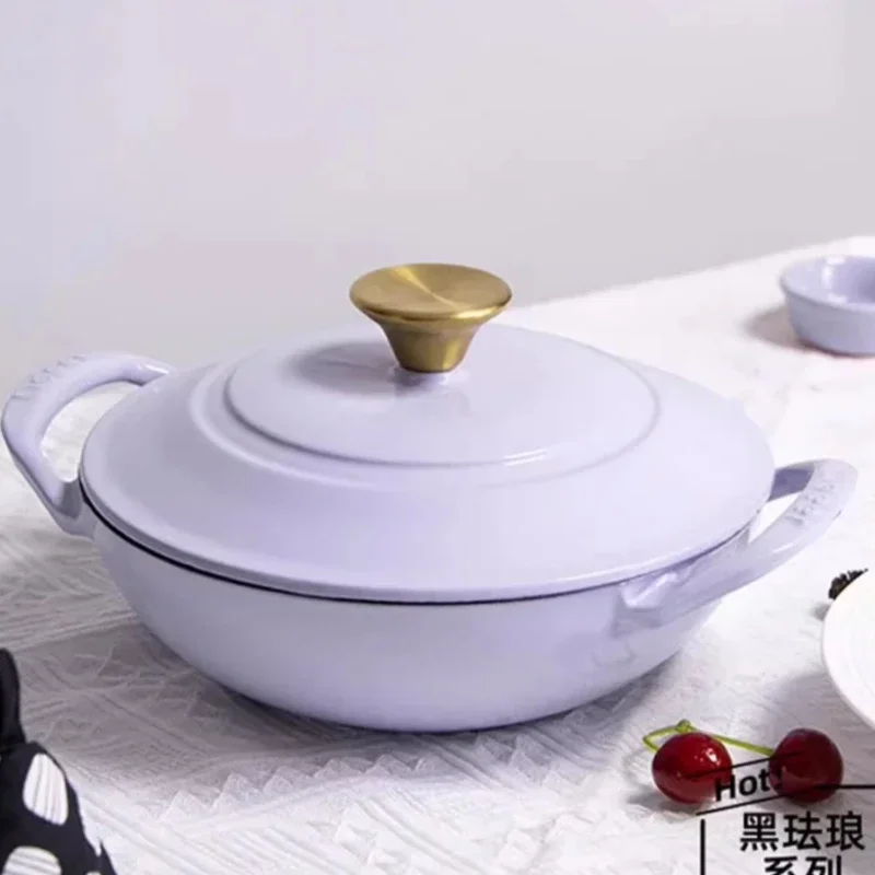 Enamel cast iron double ear small wok Household non stick pot iron pot induction cooker cookware kitchen accessories
