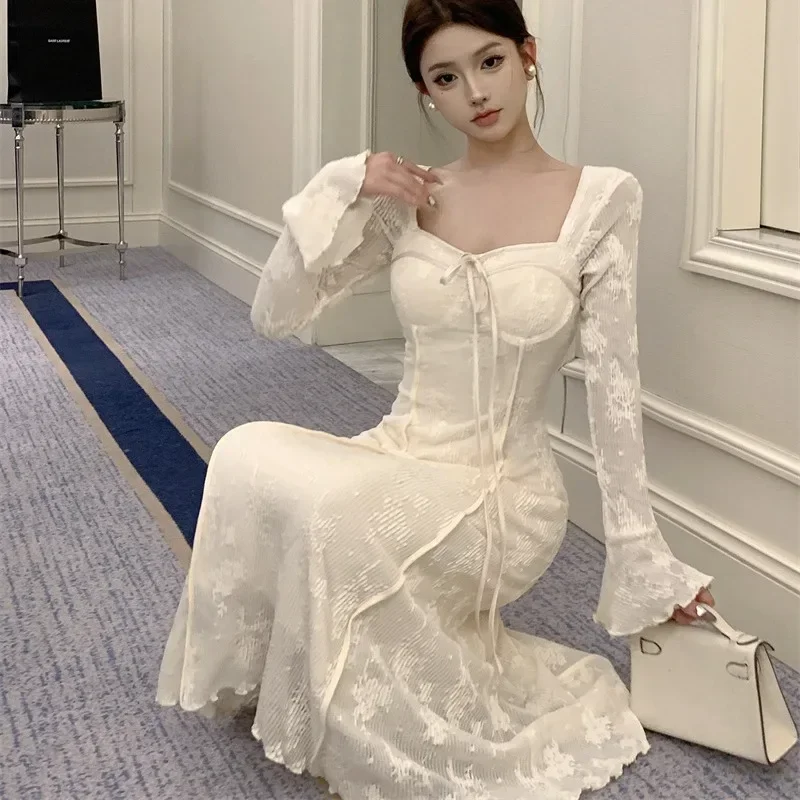 Vintage mujer moda nuevo Chic Vestido de graduación coreano elegante A-Line sólido fiesta cumpleaños ropa femenina una pieza Vestido largo