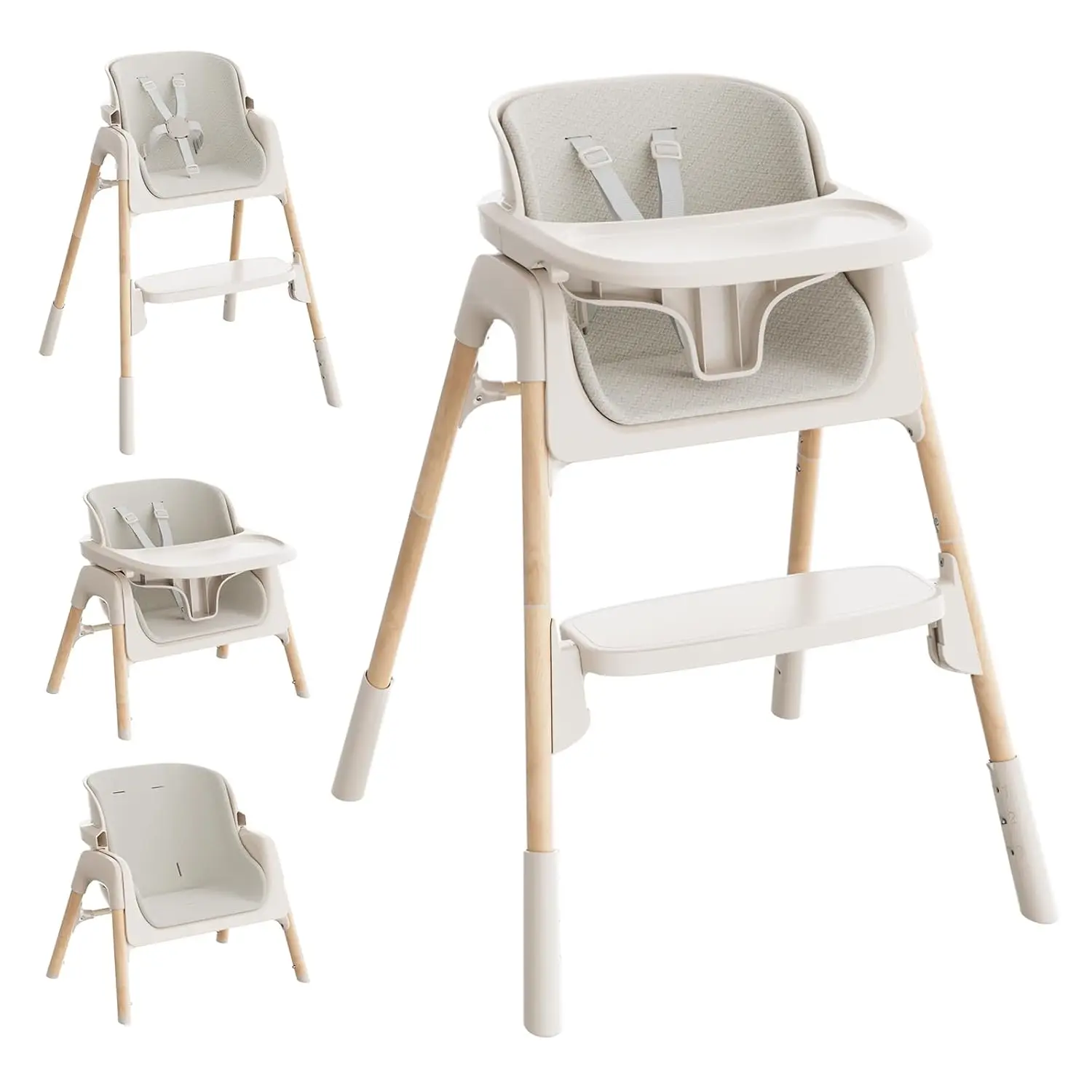 

High Chair for Babies and Toddlers - Adjustable 4-in-1 Baby High Chairs with Dishwasher Tray, Easy Clean Highchair, Beige