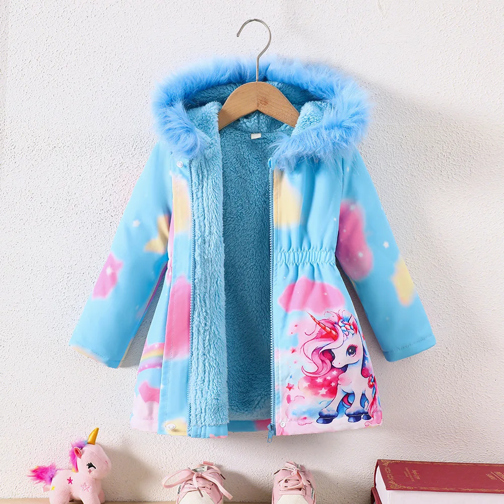 Girls Winter Warm Coat Casual Fleece Hooded Waist-Defining Mid-Length Coat Girls' Fall Jacket Casual Daily Outwear For 2-7 Years