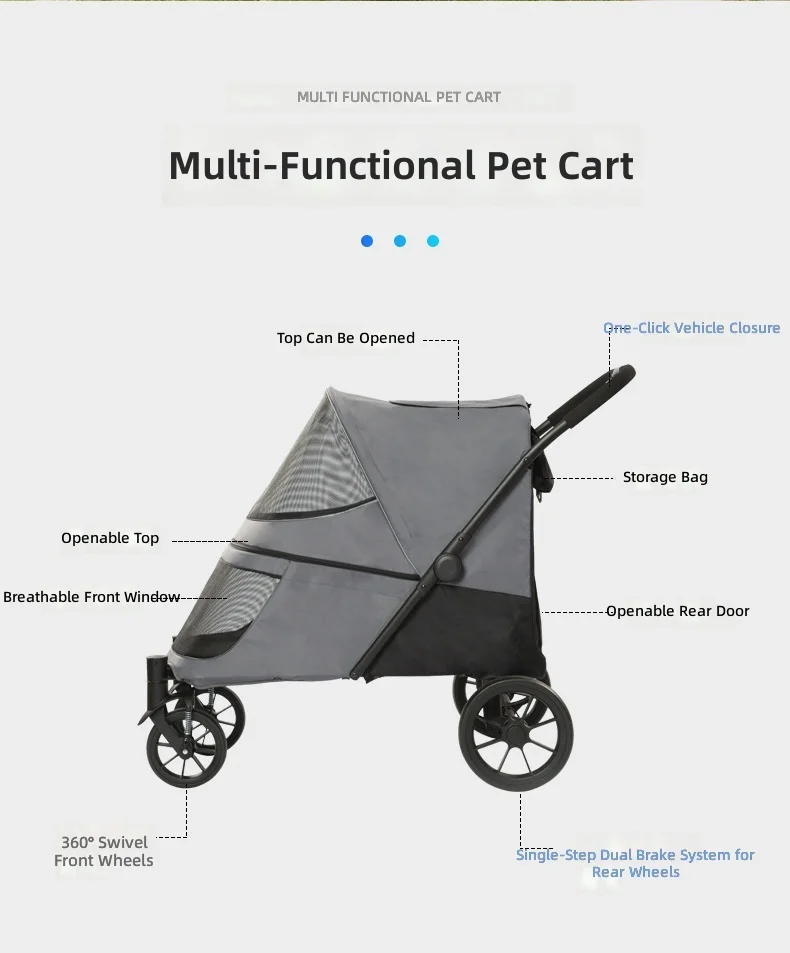 Luxury Pet Stroller, Comfortable Dog Cat Stroller, Multi-Functional, One-Click Fold, For Multiple Pets, Durable and Portable