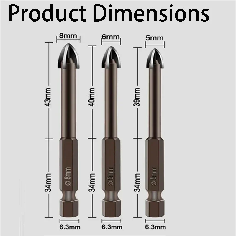Imagem -02 - Conjunto de Broca de Concreto de Vidro mm Carboneto de Tungstênio Broca de Vidro Bordas de Corte Telha Buraco Abridor Cruz Lança Cabeça Bits Peças