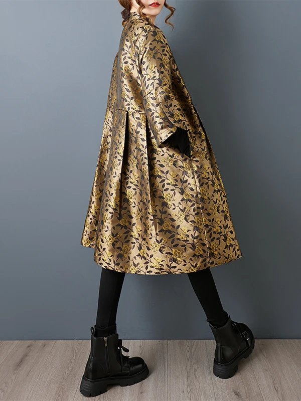 Chaqueta Larga Bordada Ele, Estilo Holgado, Doble Capa, Diseño Floral 3D, Primavera-Otoño, Estilo Nacional Chino