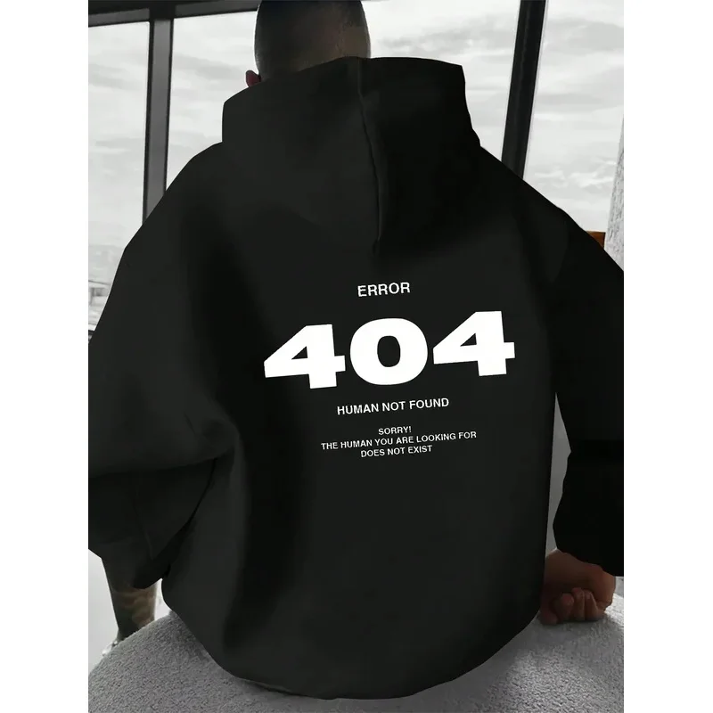 Camiseta de Moletom Masculina com Capuz Estampada Digitalmente, Manga Longa, Estilo Casual Esportivo, Solta, para Outono/Inverno, Moda Urbana - Erro 4
