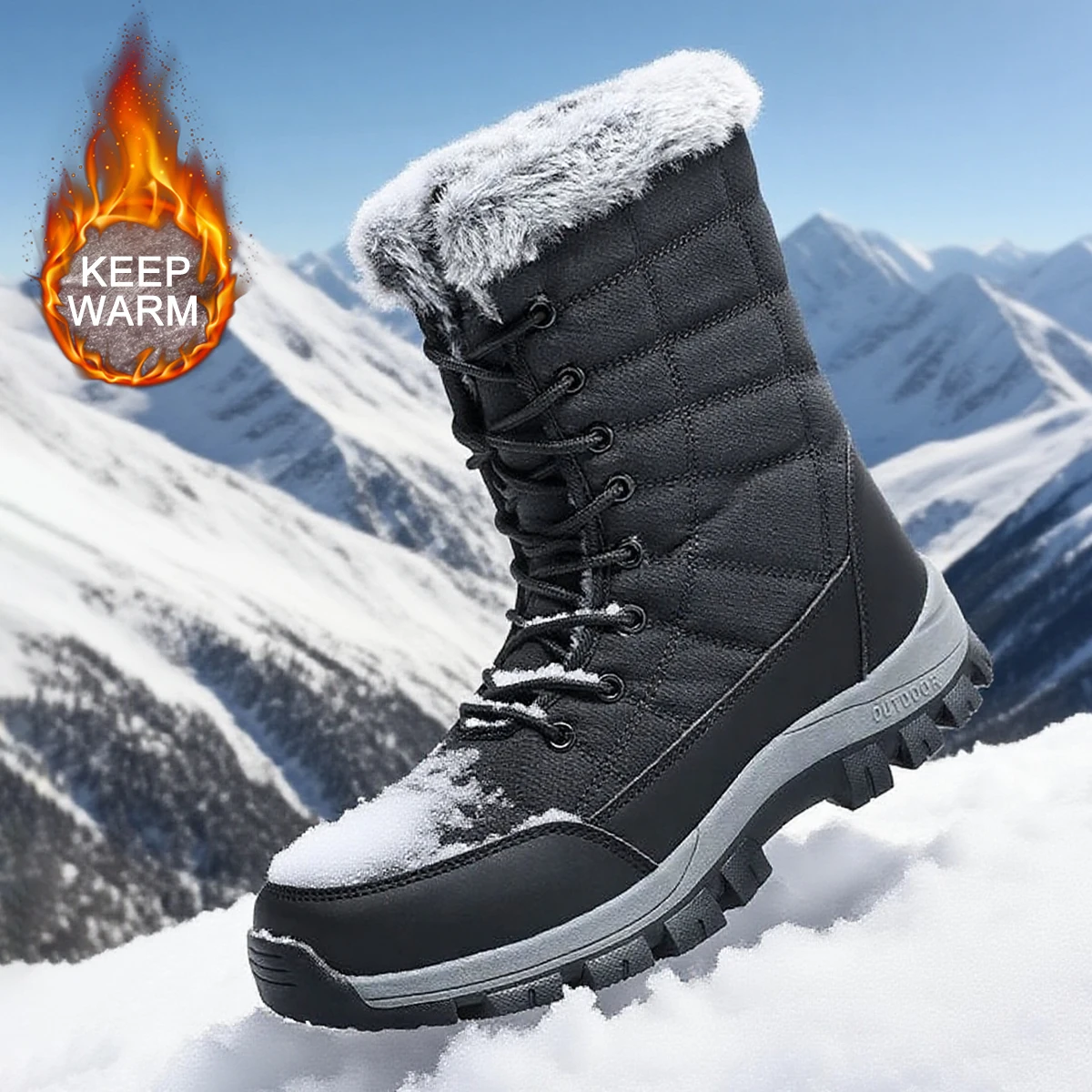 Winter Men's Snow Boots Warm Plush Anti Slip Outdoor Hiking Boots Women's Mid Length Boots Couple Sports Shoes Boots Size 36-48