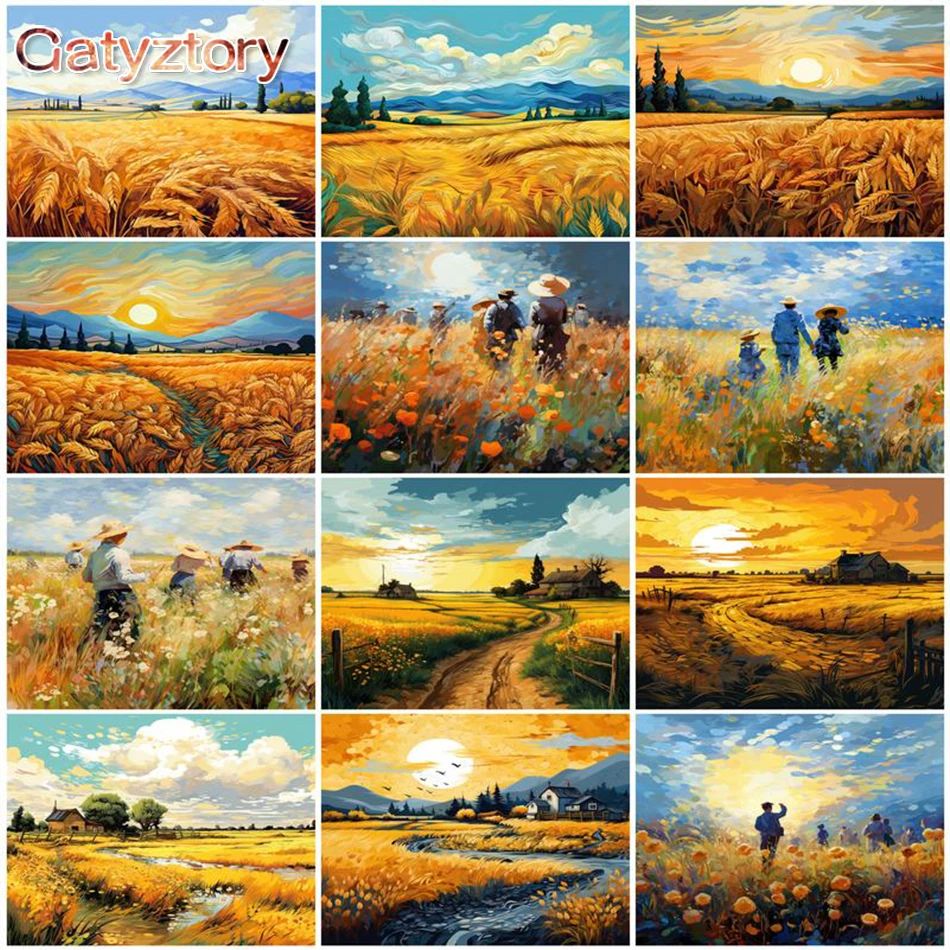 

GATYZTORY DIY Oil Painting By Numbers Abstract Field Scenery Adults Kit HandPainted On Canvas Number Painting Wall Art Home Deco