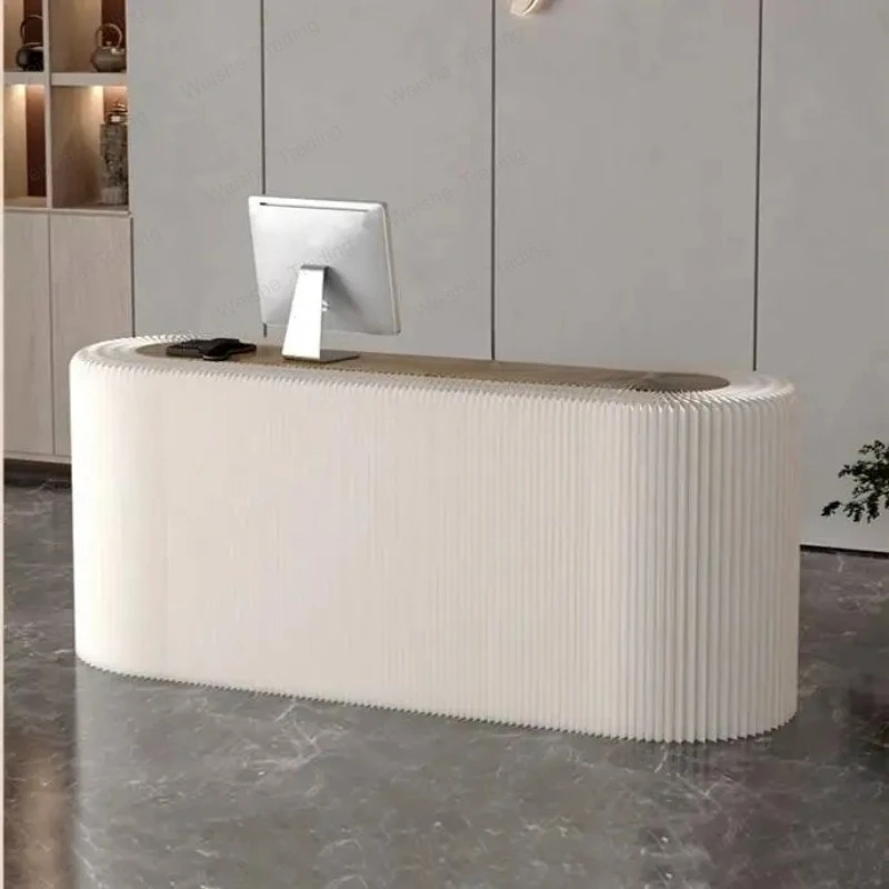 

Design Decor Front Desk Reception Counter Checkout U Shape Oval Reception Desks White Modern Furniture