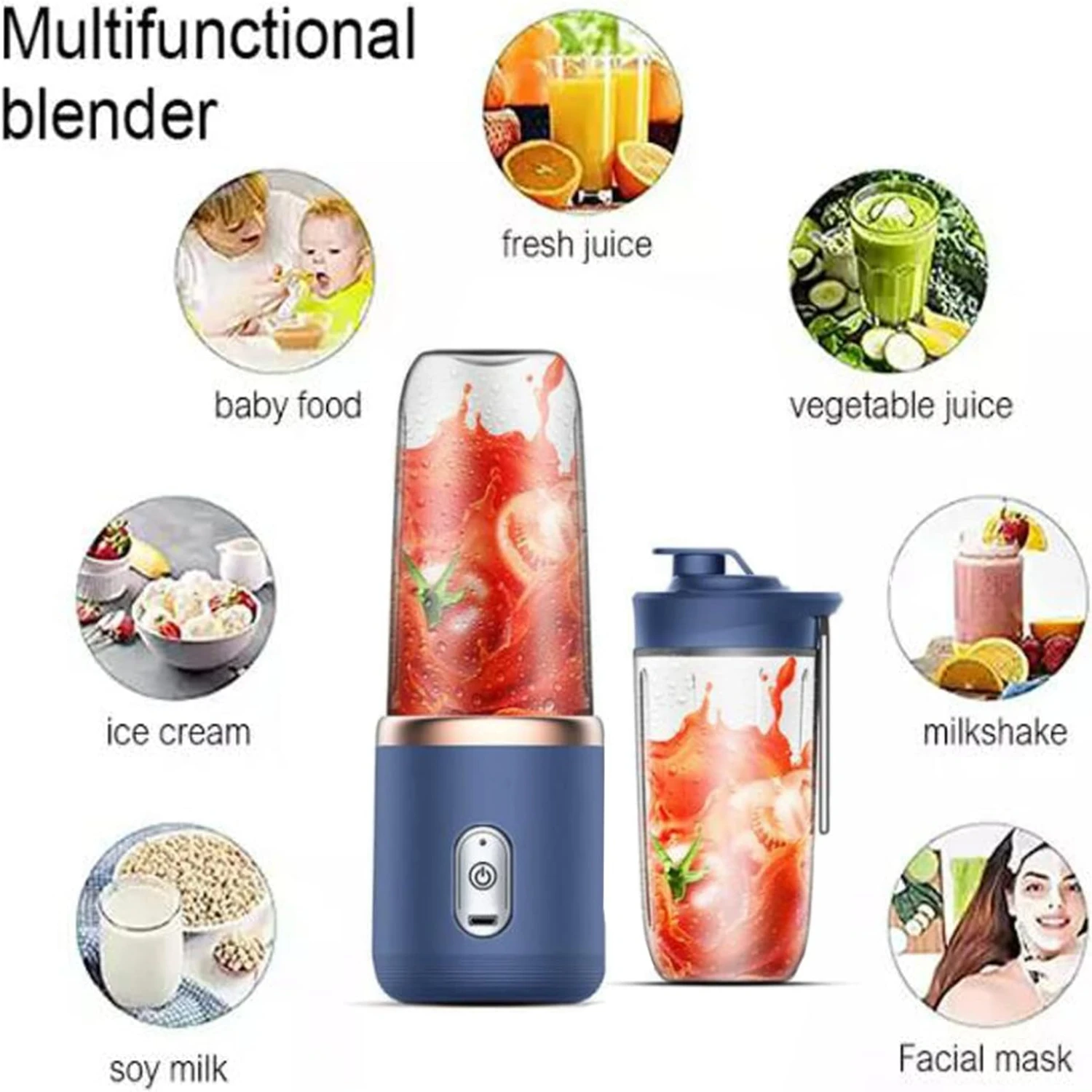 Портативный блендер с сильной режущей мощностью, мини-миксер для фруктового сока индивидуального размера на 14 унций с шестью лезвиями для смузи, свежего сока, ша