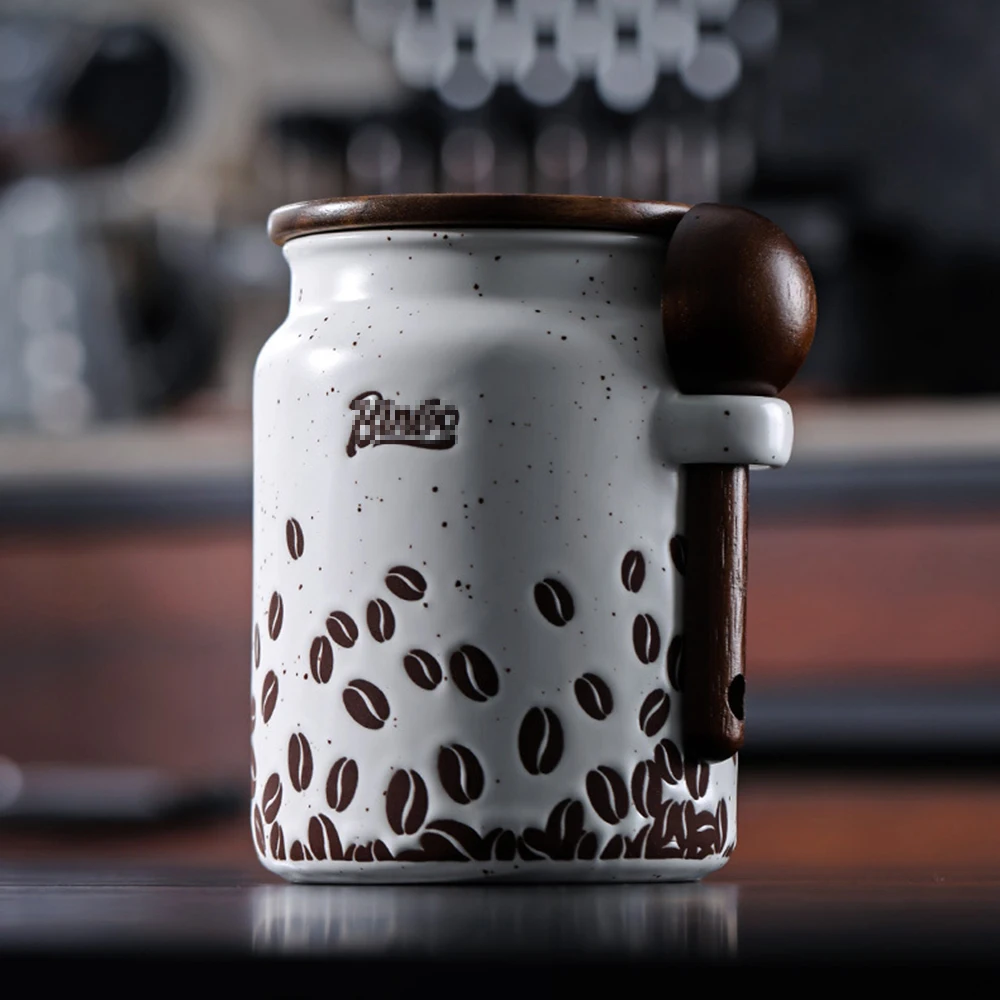 

500ml Ceramic Coffee Canister, Kitchen Food Storage Container with Scoop for Grounds Coffee Beans Tea Flour Cereal Sugar