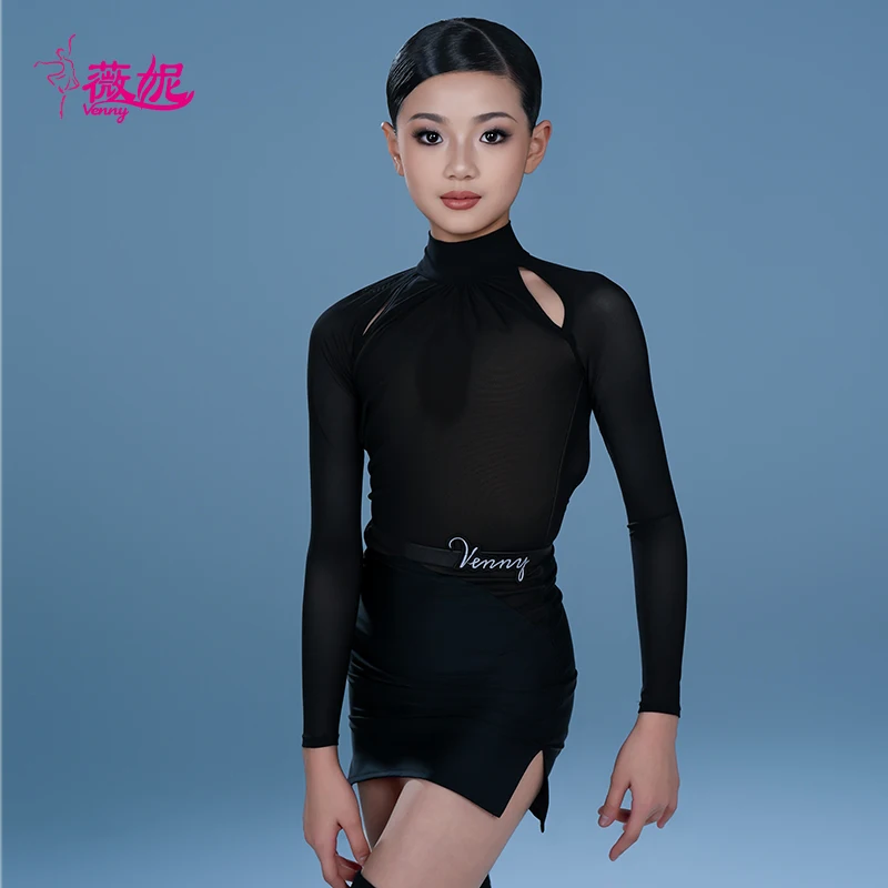 

Venny Style Latin Dance Wear Spring Summer Stylish High Neck Long Sleeve Training Separates, New Practice Costume Set