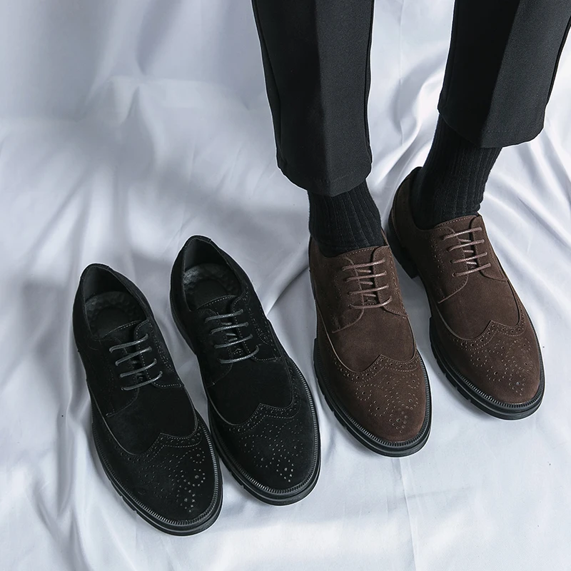 

Casual Suede Men's Dress Shoes Luxury Business Leather Shoes Office Shoes Wedding Brogue Shoes Gentleman Formal Black Oxfords