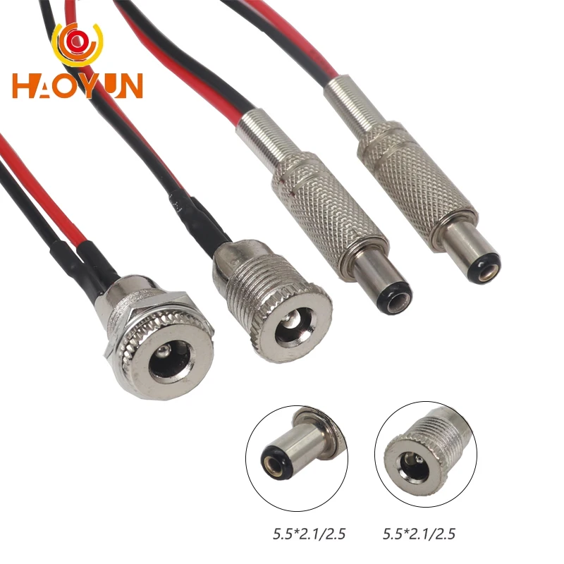 DC099 5.5 x 2.1/5.5 x 2.5mm DC Power Socket Threaded Male Female Connector Adapter With 20CM Cable Wires DC-099