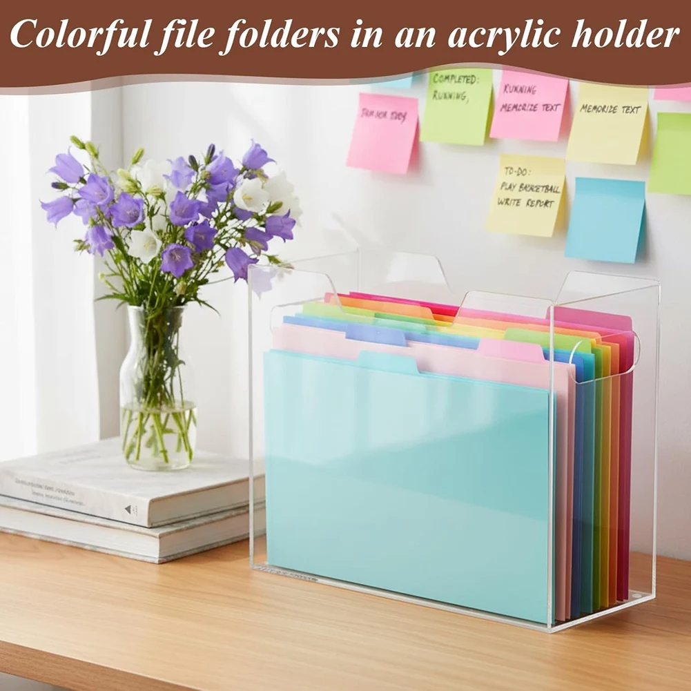 Acrylic Hanging File Organizer Box With Handles, Letter Size Clear Storage Folder Box Magazine Holder, Desktop