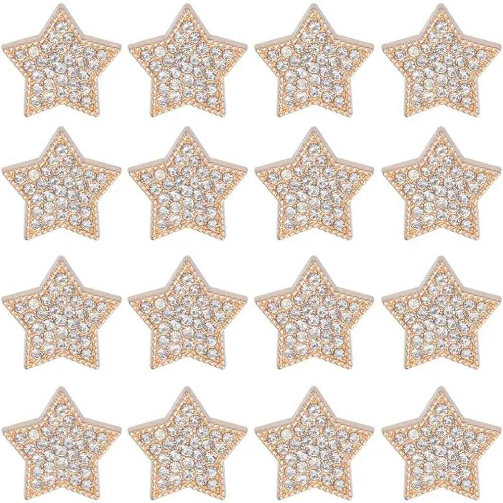 16Pcs Star Shaped Rhinestone Buttons Crystal Light Gold for DIY Sewing Crafts Sweater Clothing Hat Embellishments making kit