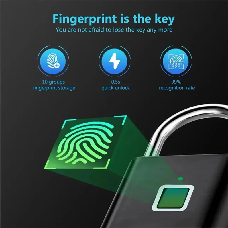 

ZIZI Keyless USB Charging Fingerprint Lock Smart Padlock Waterproof Door Lock Portable Anti-Theft Padlock