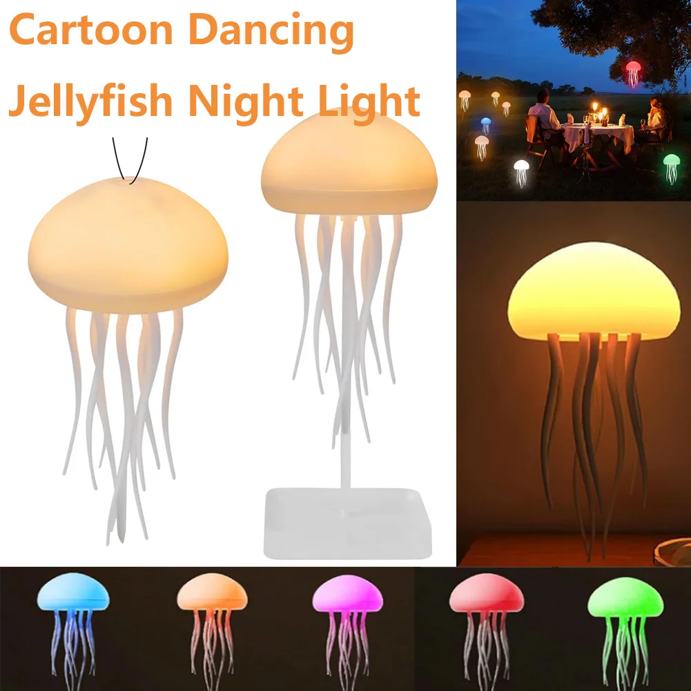 NEW Cartoon Dancing Jellyfish Night Light RGB Gradient Cute Jellyfish Bedside Lamp Voice Control Type-C Charging LED Night Lamp