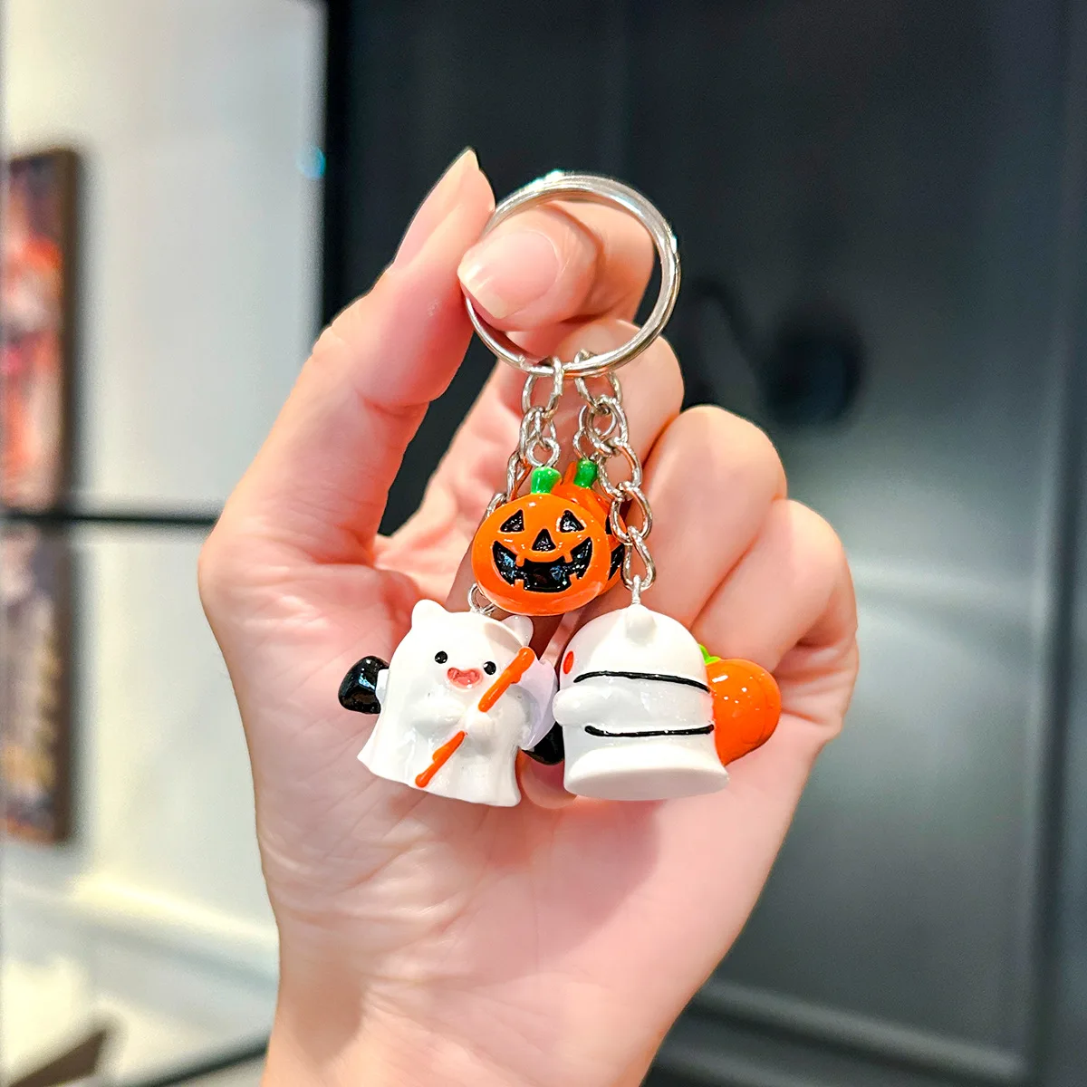 Cartoon Sickle Fork Pumpkin Lantern Ghost Keychain Children Handmade Halloween Key Chain Jewelry Bag Airpods Halloween Day Gift