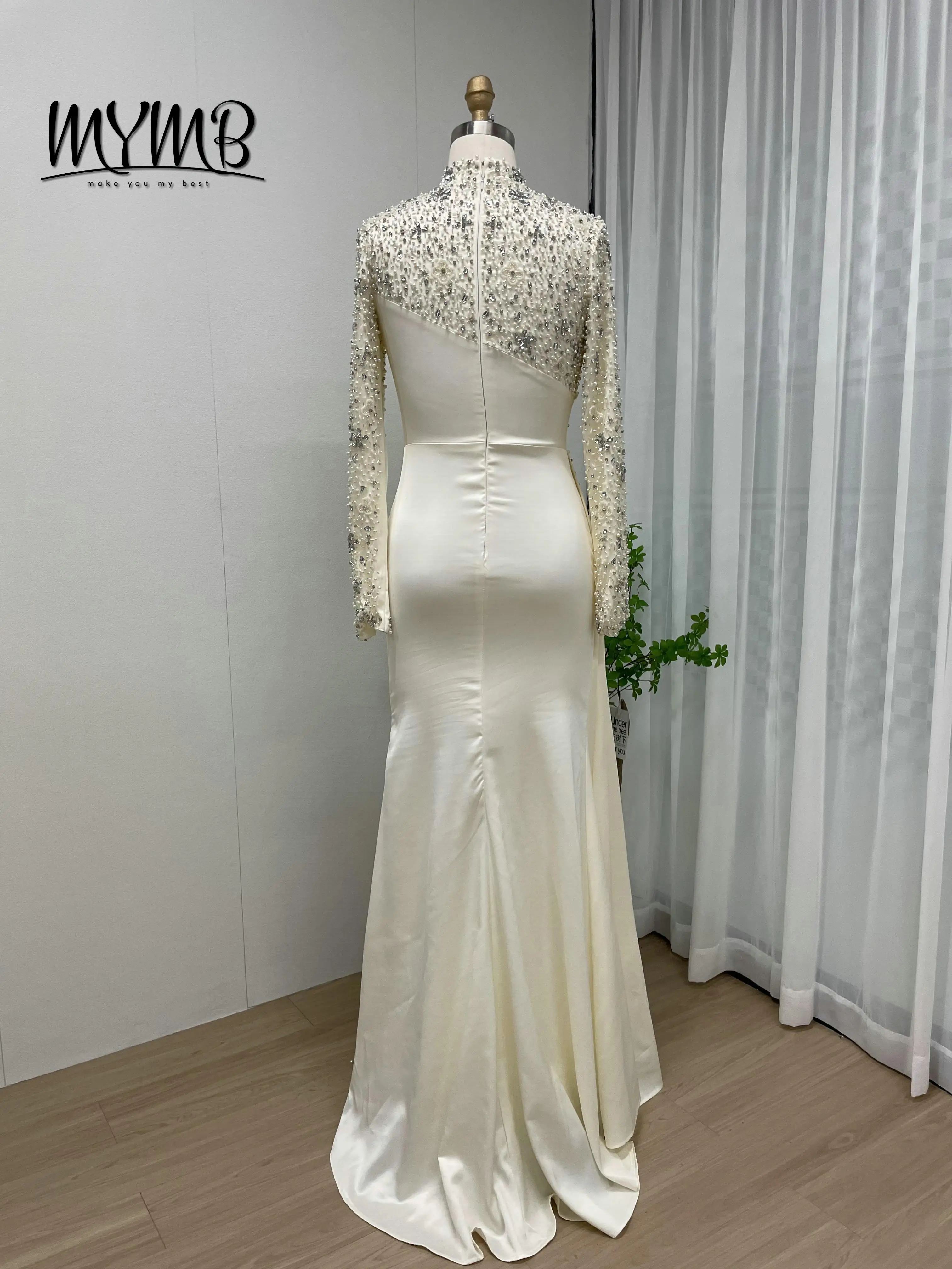 فساتين سهرة جديدة من MYMB بأكمام طويلة ورقبة عالية في دبي مقاس كبير للنساء بطول الأرض لؤلؤ للحفلات الراقصة للولائم MY30049 #6