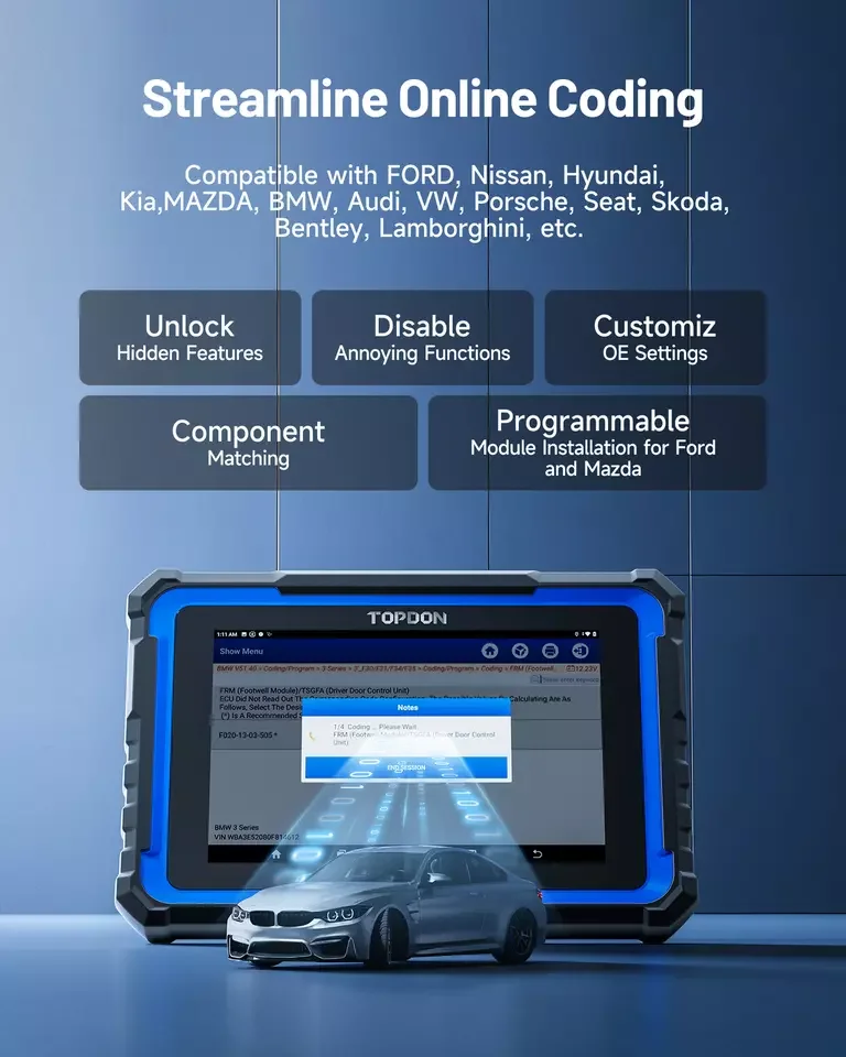 Topdon Phoenix Nano Auto Bidirectional Scanner Full System Diagnostic Key Coding FCA AutoAuth ECU Coding 32 Resets