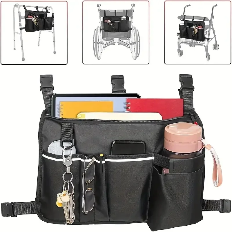 Large Walking Bag with Water Bottle Holder, Foldable Walker Bag, Oxford Cloth,Ideal for Seniors and Walker Accessories