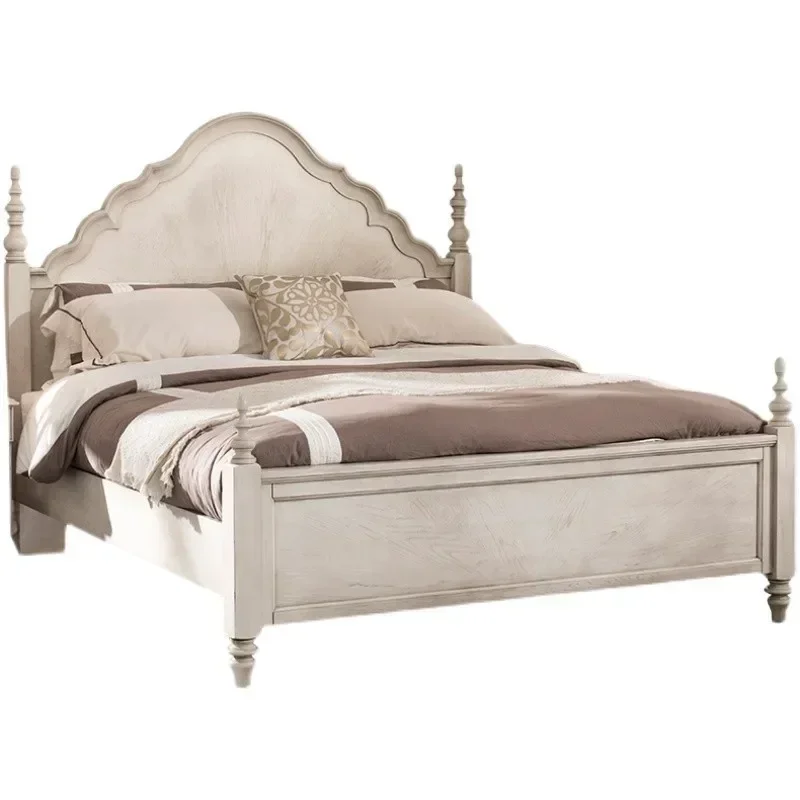 American rural retro solid wood 1.8 meters master bedroom double bed French guest bedroom 1.5 fabric home high-end bed