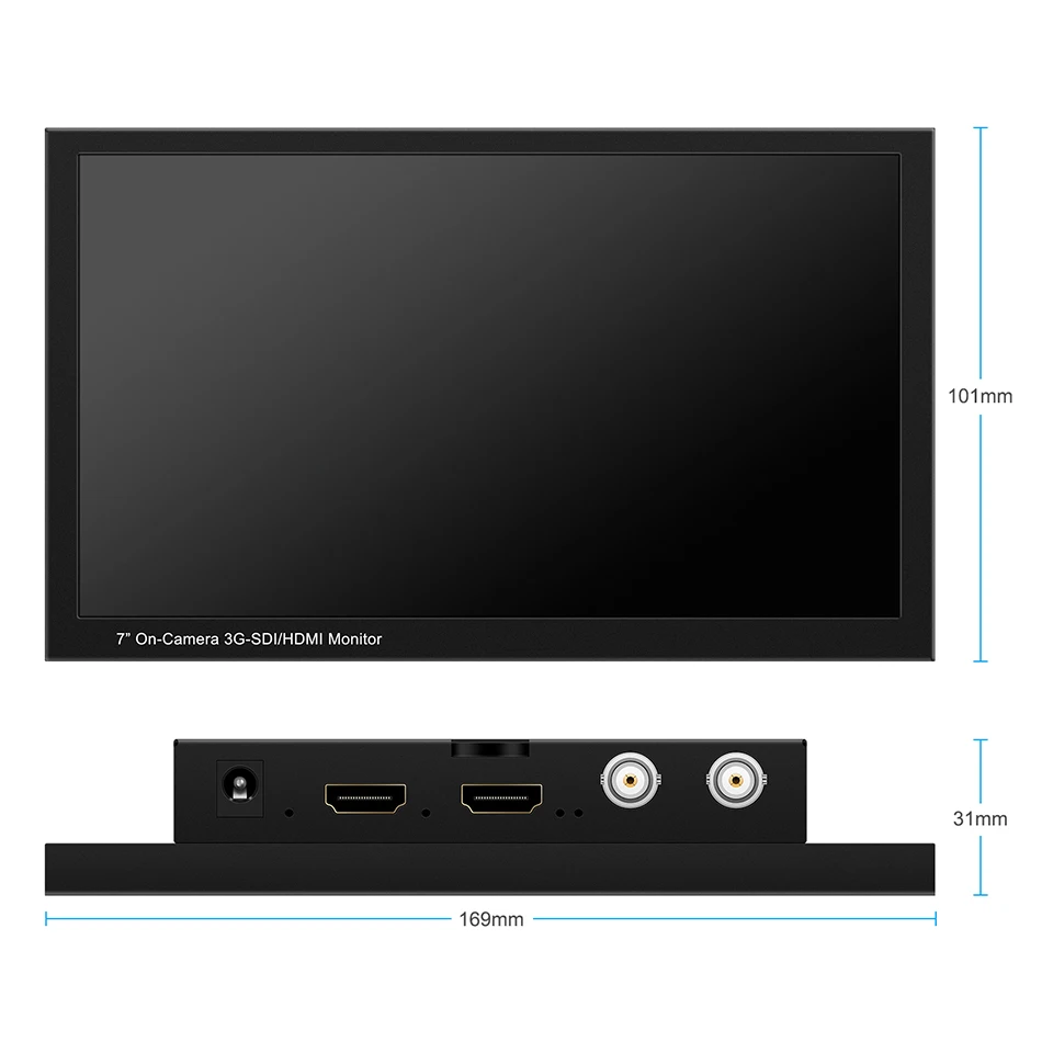 Moniteur SDI HDMI sur caméra DSLR, moniteur de terrain, SDI, entrée HDMI, affichage du moniteur vidéo 1024x768, boucle 3G SDI, HDMI, 7 pouces