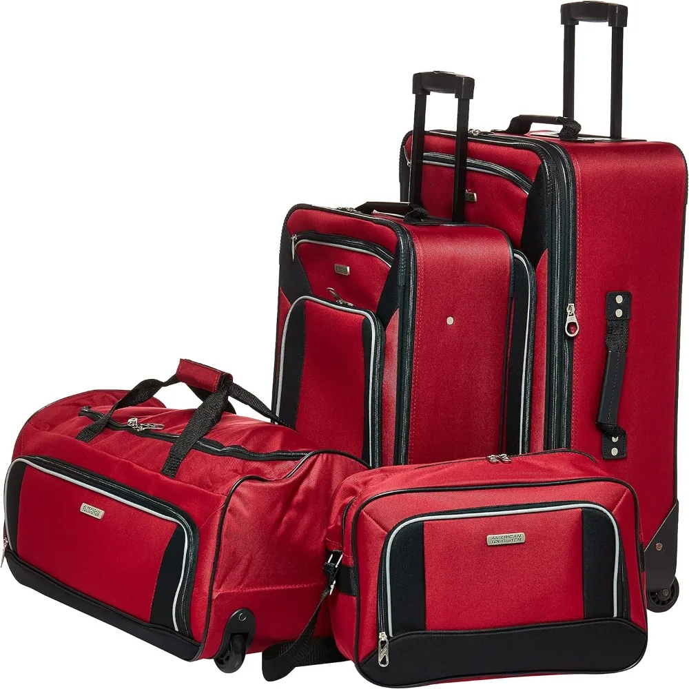 

American Tourister Fieldbrook XLT Softside Upright Luggage, Red/Black, 4-Piece Set (BB/DF/21/25)