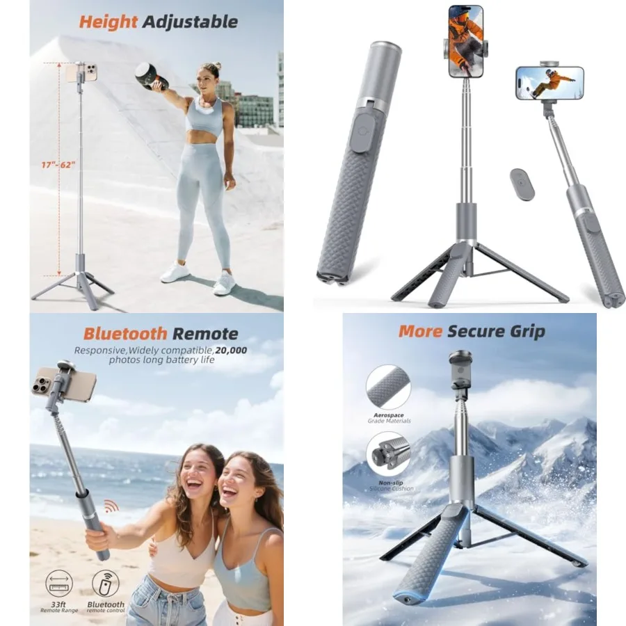 

Phone Tripod & Selfie Stick with Remote, Portable, Lightweight for Video Recording Vlog, Extendable Travel Tripod Stand Compatible with iPhone Android, Grey, 62"