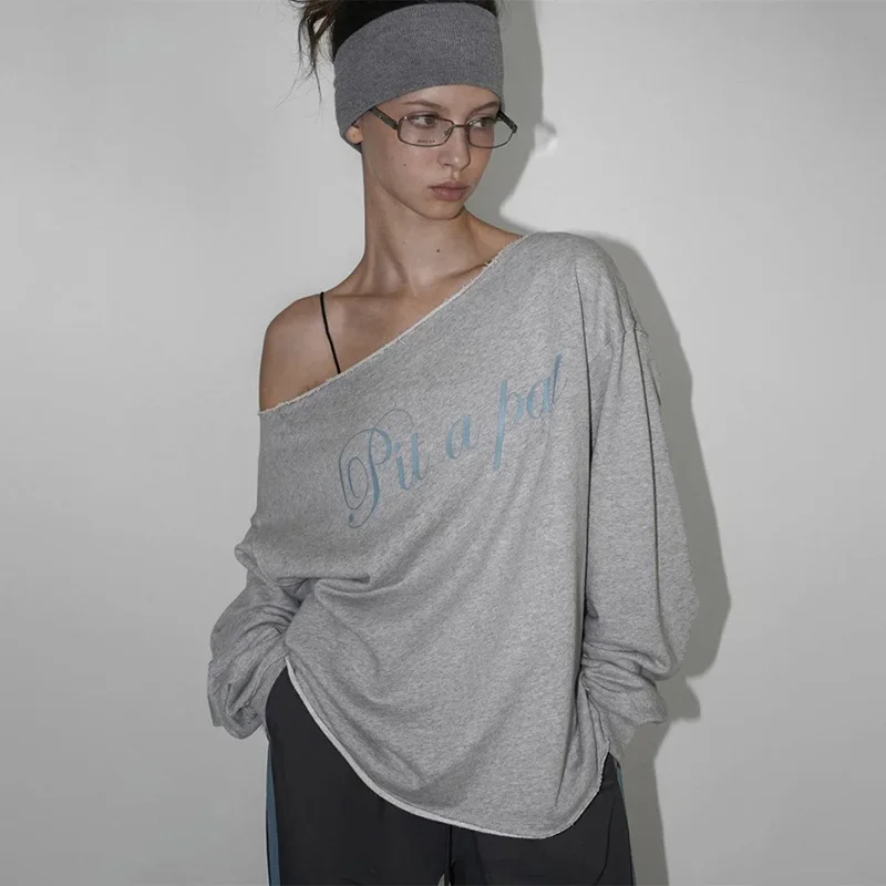 Loose Casual Oversized Shoulder T-Shirt Long Sleeve Versatile American Retro Sport Style New Fall 2024 Women's Hoodie Sweatshirt