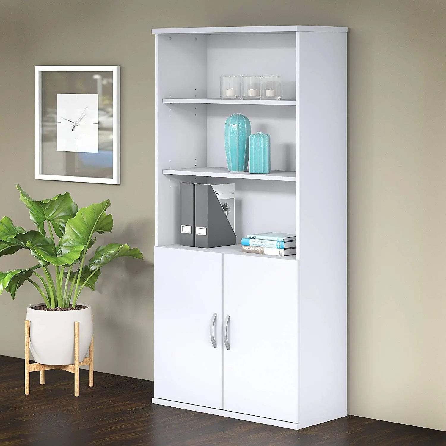 Business Furniture Studio C 5 Shelf Bookcase with Doors in White