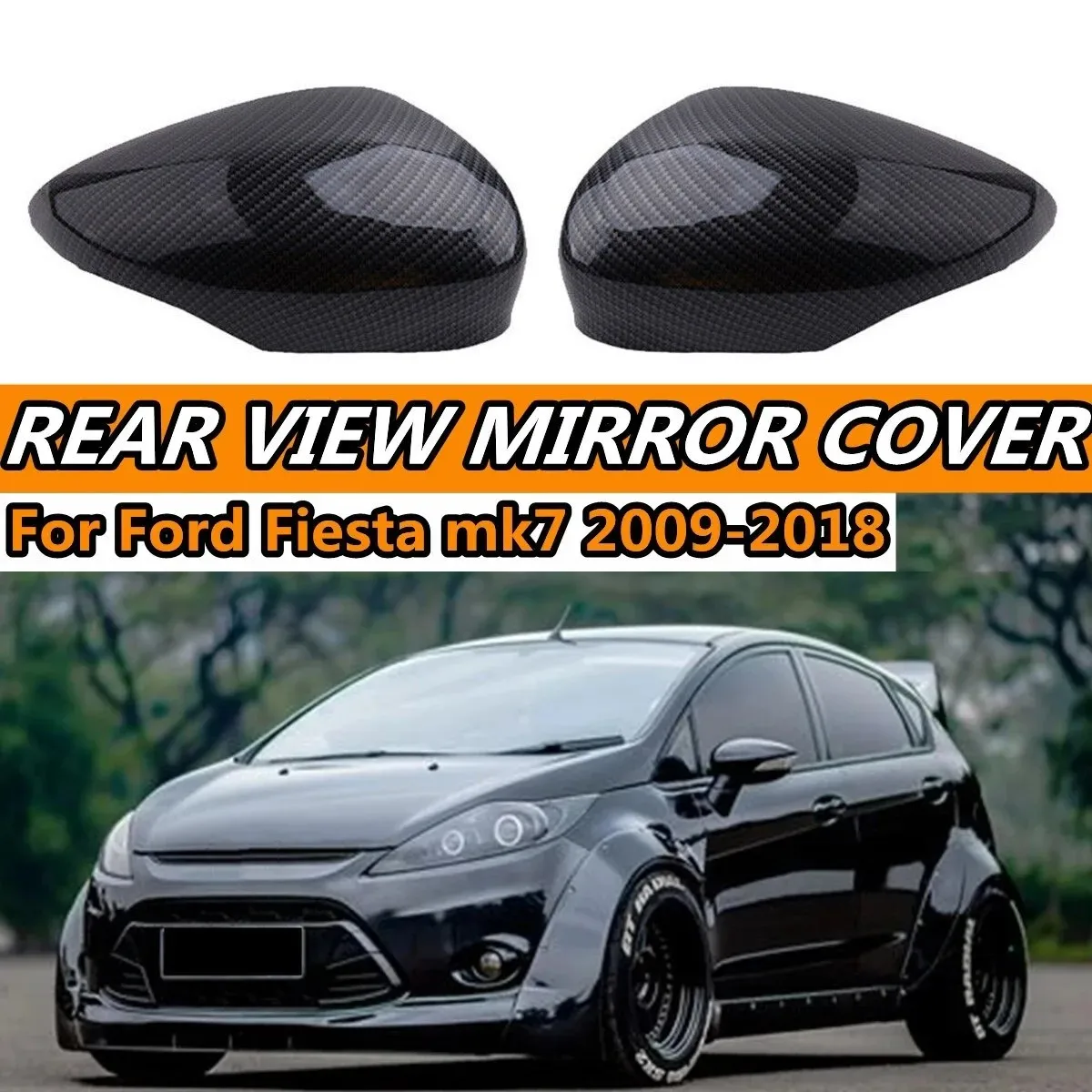 Para samochodowych lusterek wstecznych z włókna węglowego / czarnych do Ford Fiesta MK7 2008 2009 2010 2011 2012 2013 2014 2015 2016 2017