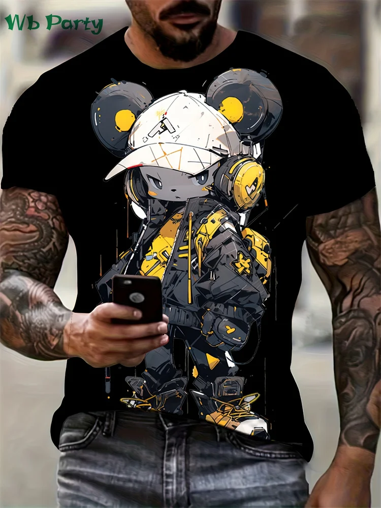3D Bear Print Men's Clothing Summer Kids Clothes Casual O-Neck Short Sleeve Loose Tops Man T Shirt Shirts Funny Tees Clothing