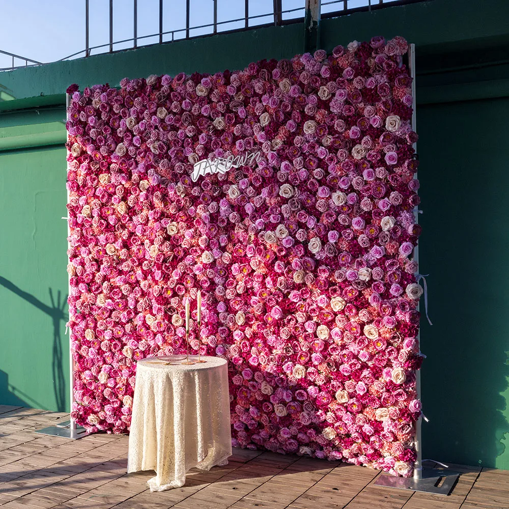 Customized 9ft Pink Purple Series Rose Peony 5D Cloth Flower Wall for Event Party Decor Outdoor Party Stage Backdrop Decoration