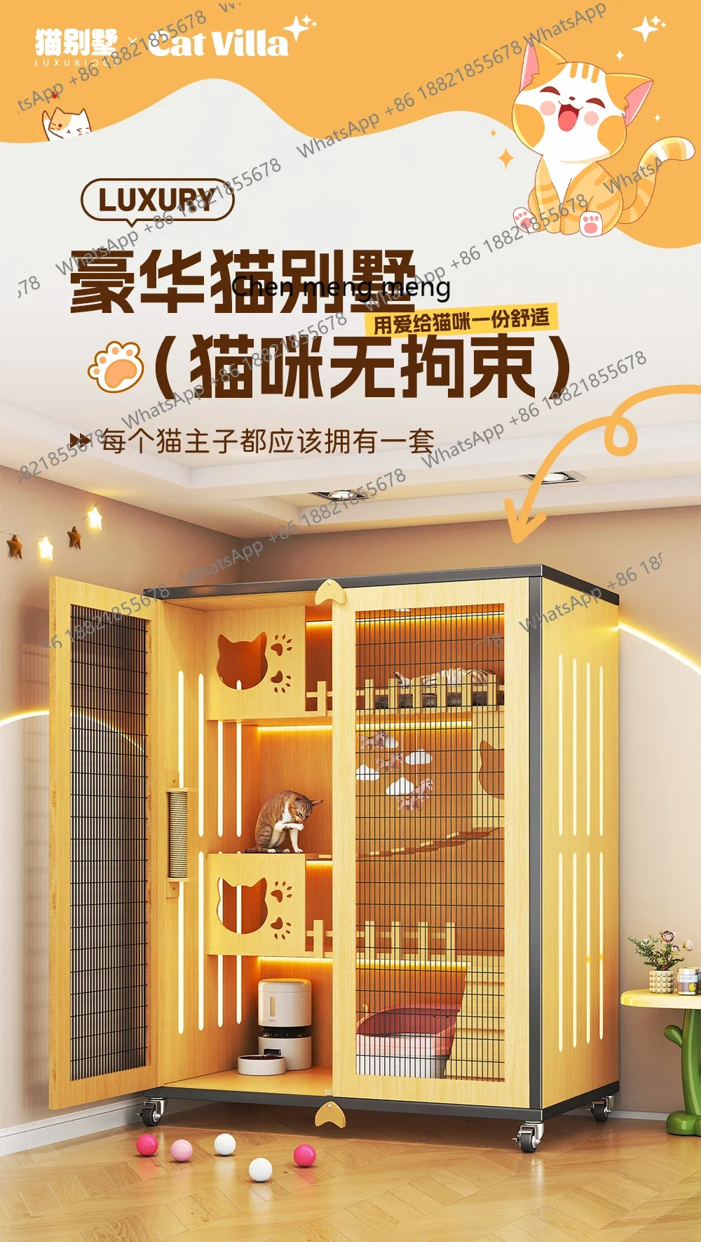 

Hot sales Cat Villa Home Indoor Cat Villa Nest Balcony Luxury Cat House Multi-layer Transparent Glass