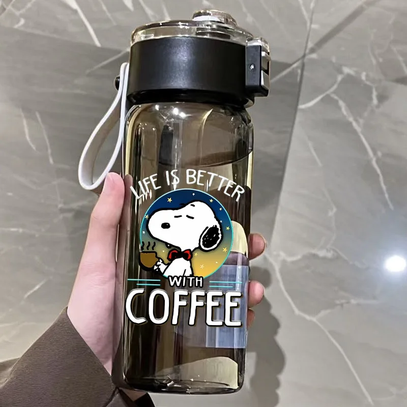 600ML Snoopys Sports Water Bottles Women Waters Cups Cute Cartoon Anime Cup Portable Outdoor Transparent Drinking Bottle Gift