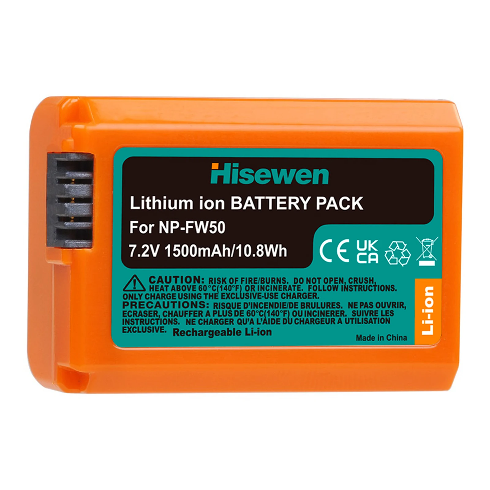Hisewen Orange NP-FW50 NP FW50 Battery with USB-C Charger For Sony Alpha A6300 A6400 A6000 A6500 ZV-E10 A7 A7R A7RII A7II A7SII